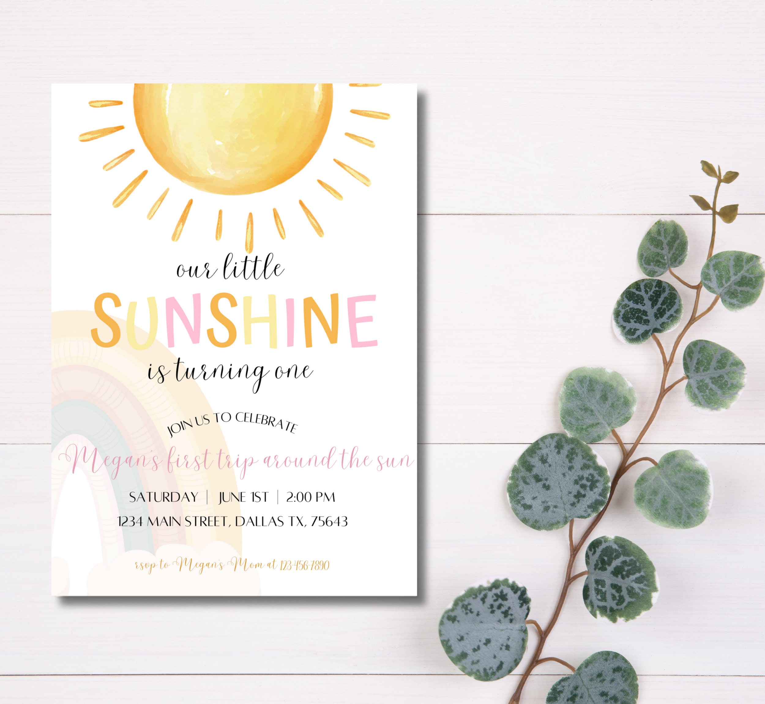SUNSHINE 1ST BIRTHDAY Invitation Template, Our Little Sunshine Birthday