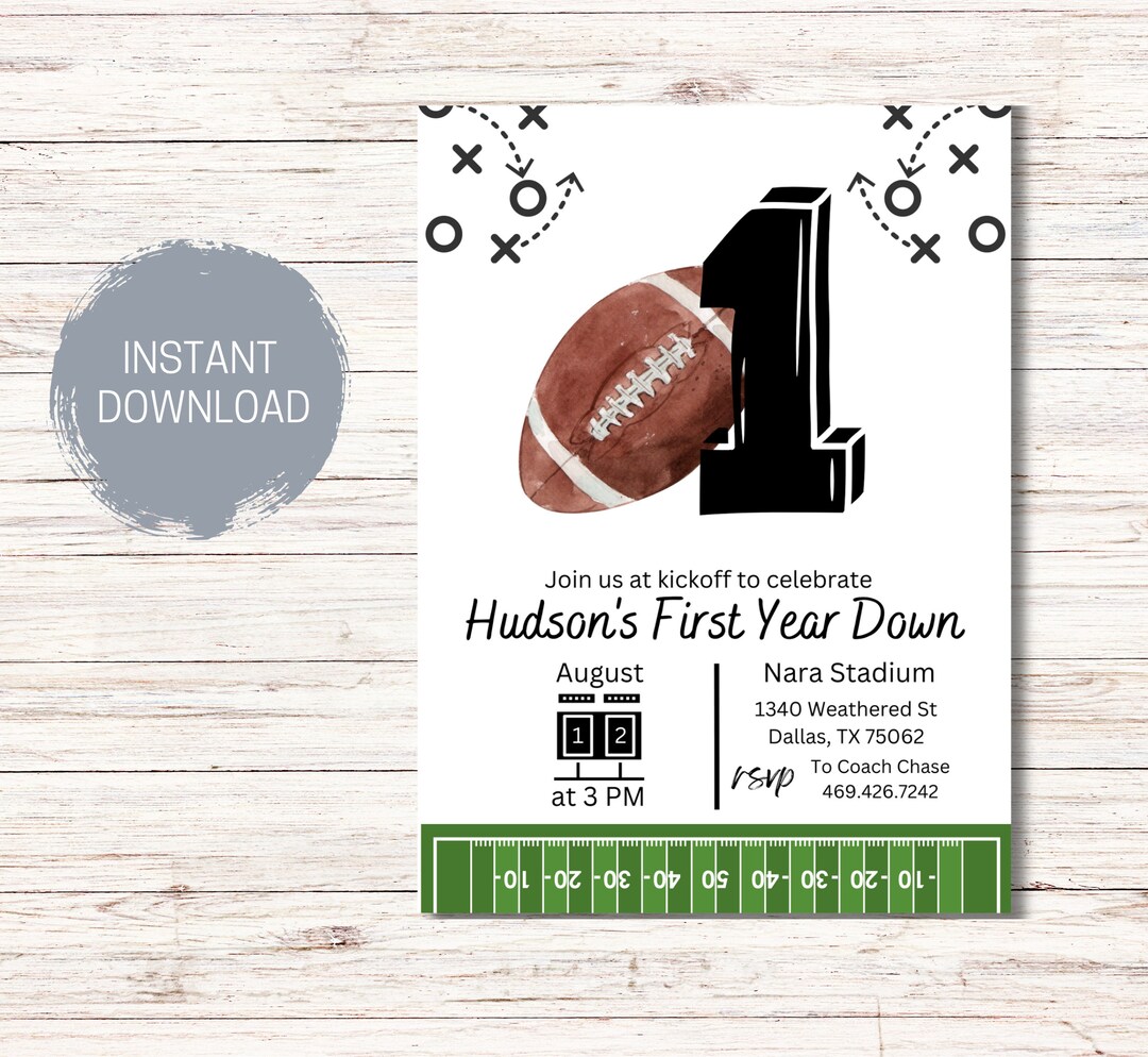 Football Birthday Invitation Template, First Year Down, Football Party