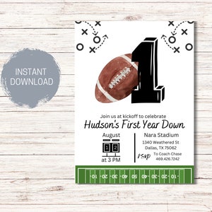 Football Birthday Invitation Template, First Year Down, Football Party, 1st Birthday Invite, Boy First Birthday, Editable Instant Download