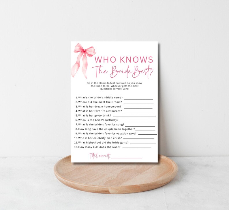 100 Editable Bridal Shower Games Bundle, She's Tying the Knot Bridal Shower Games, Pink Bow Bridal Shower Game Bundle, Printable Templates image 9