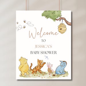 Winnie The Pooh Baby Shower Welcome Sign, Editable Baby Shower Welcome, Instant Digital Download, Printable Gender Neutral Welcome Sign
