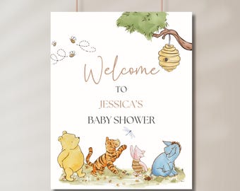 Winnie The Pooh Baby Shower Welcome Sign, Editable Baby Shower Welcome, Instant Digital Download, Printable Gender Neutral Welcome Sign