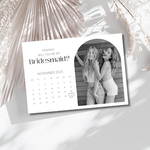 Cartão de proposta de madrinha, você será minha madrinha, modelo de calendário Canva, para impressão, download instantâneo
