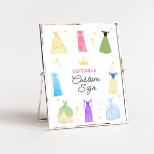 Editable Princess Birthday Custom Sign, Once Upon a Time Princess Dresses Table Sign, Pink Dress Up Party Decor Poster, Princess Party Signs