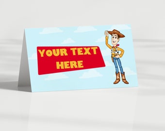 Bewerkbaar Toy Story Etch a Sketch Food-tentlabel, Toy Story Food-tentlabel, Woody Buzz-plaatskaarten, Toy Story-verjaardagskaart buffet