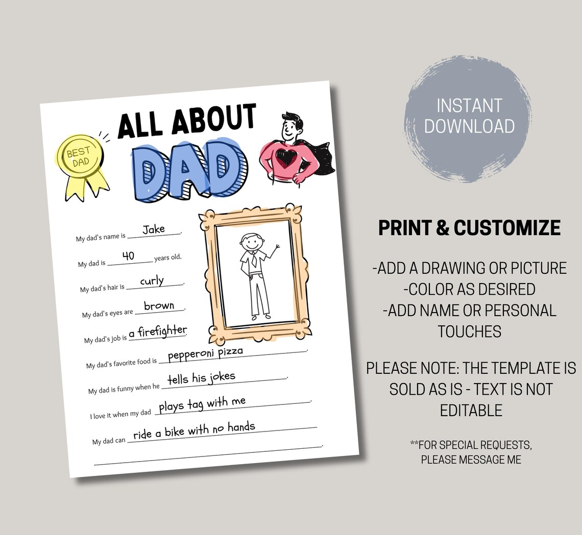 All About My Dad Printable, Fathers Day Gift From Kids Interview, Dad ...