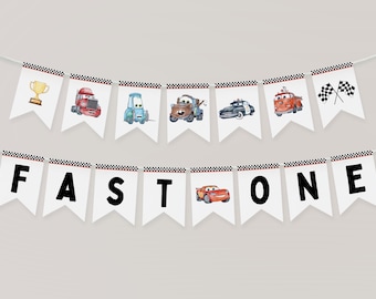 Lightning McQueen Birthday, Lightning McQueen Birthday Banner, Cars Birthday Banner, Cars Instant Download, Happy Birthday Banner, Fast One