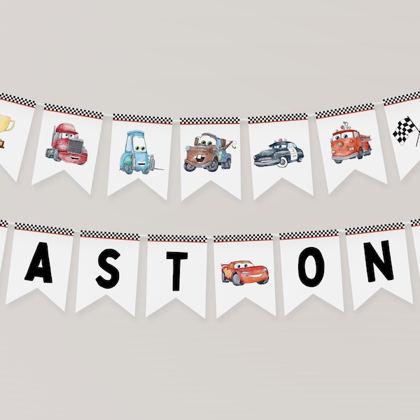 Lightning McQueen Birthday, Lightning McQueen Birthday Banner, Cars Birthday Banner, Cars Instant Download, Happy Birthday Banner, Fast One