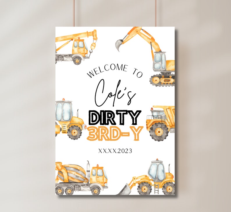 Dig in Construction Birthday Party Signs Bundle (NOT Editable), Digger ...