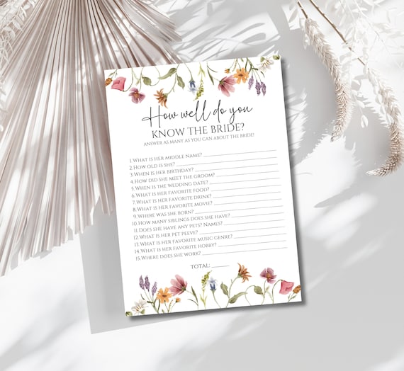 Floral Minimalist Who Knows The Bride The Most Game, Modern Bridal Shower Game, Printable How Well Do You Know The Bride?, Instant Download