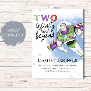 Buzz Lightyear Birthday Invitation Template, Editable Toy Story Birthday Invite Two Infinity And Beyond Kids Birthday Party Instant Download