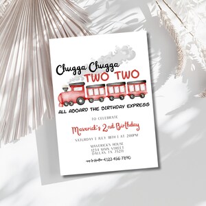 Chugga Chugga Two Two Birthday Invitation, Train Second Birthday Printable Invite, All Aboard Boys Birthday Invite, Editable Train Birthday