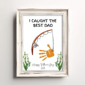 Art de pêche empreinte de main fête des pères, attrapé la meilleure idée cadeau papa des enfants, impression à la main bricolage souvenir imprimable téléchargement immédiat