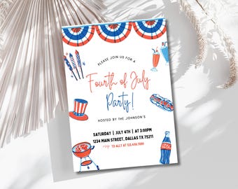 4th of July Invitation Editable Template, Printable Fourth of July BBQ Invitation, Independence Day Invite, Party In USA E-Invite Digital