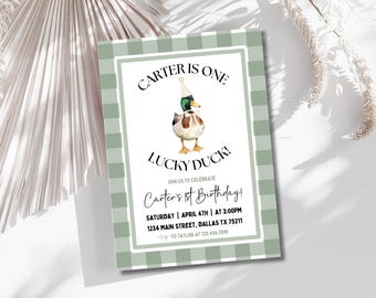One Lucky Duck Invitation Template, First Birthday Duck, Lucky Duck Birthday Invitation, Editable One Lucky Duck Template, Instant Download