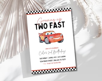 Cars Birthday Party Invitation, Lightning Mcqueen Birthday, Cars Party Invite, Second Birthday Party Invitation, Two Fast, 2, Tow Mater Cars