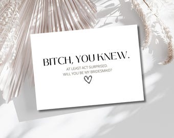 Funny Bridesmaid Proposal Card, Will You Be My Bridesmaid, Bridesmaid Gift, Black and White Minimalist, Bridesmaid Box, Maid of Honor Card