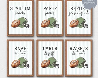 Paquete de letreros para fiesta de fútbol, decoración para fiesta de fútbol, letrero imprimible para mesa de comida, primer año de juego, fiesta de cumpleaños para niño, descarga instantánea