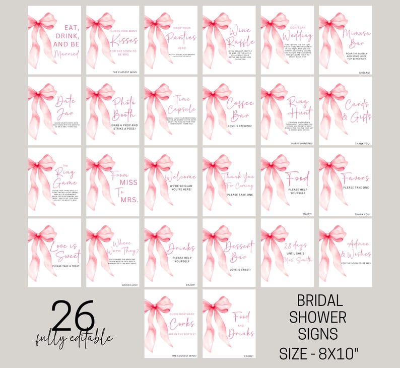 100 Editable Bridal Shower Games Bundle, She's Tying the Knot Bridal Shower Games, Pink Bow Bridal Shower Game Bundle, Printable Templates image 3