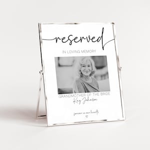 Reserved Seat Sign Loving Memory, Editable Wedding Memorial Chair Minimalist Signage with Photo Template, Canva Instant Digital Download