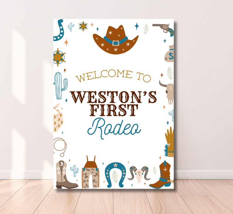 My First Rodeo Theme Sign EDITABLE My First Rodeo Birthday Party Signs Cowboy Welcome Sign ...