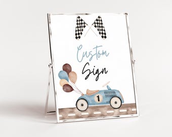 Editable Racecar Party Sign, Racing Car Vintage Table Sign, Two Fast Birthday, Custom Editable Racecar Sign, Fast One, Instant Download