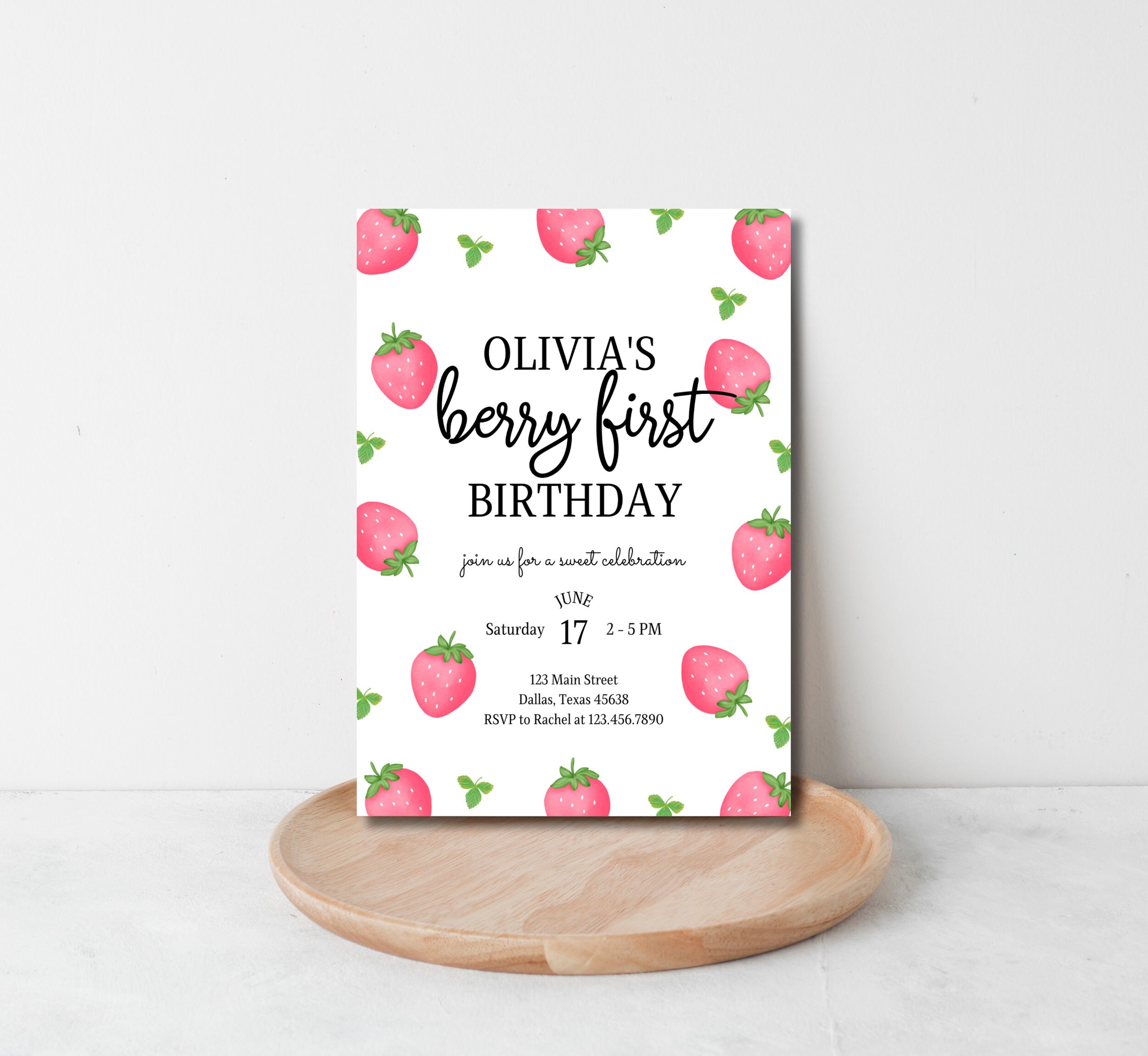 Editable Berry First Birthday Invitation Template, Strawberry 1st ...