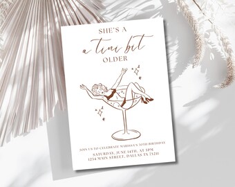 A Tini Bit Older Birthday Invitation, Editable Martini Themed Birthday Invite, Coquette Dirty Thirty Party, Printable Invite, Canva Template