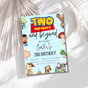 Toy Story-inbjudningsmall, redigerbar Toy Story-födelsedagsfest, andra digitala inbjudan, barnfödelsedagsfest, Woody, Two Infinity & Beyond