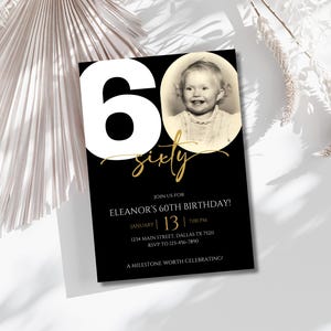 Faire-part 60e anniversaire avec photo, téléchargement numérique, modèle d'invitation 60e anniversaire homme ou femme look qui a 60 ans carte imprimable modifiable