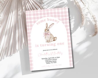 Some Bunny is One Birthday Invitation Template, Editable Girl 1st Birthday Pink Printable Invite, Bunny Rabbit First Birthday, Printable
