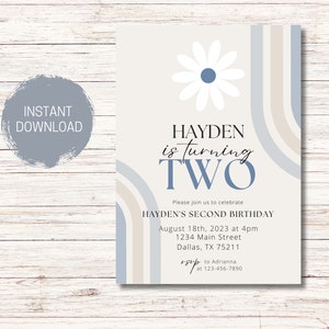 Editable Daisy Birthday Invitation, Daises First Birthday, Boho Daisy Girl Birthday Party Digital Template Instant Download Printable Invite