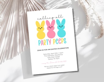 Editable Easter Egg Hunt Invitation Party With My Peeps Hop On Over Spring Easter Bunny Printable Invite Template Instant Digital Download