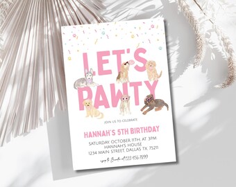 Editable Dog Birthday Invitation, Puppy Pawty Invitation Dog Theme Birthday Invite, Let's Pawty Birthday Invite, Pet Party Instant Download