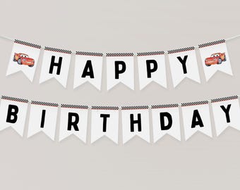 Lightning McQueen Birthday, Lightning McQueen Birthday Banner, Cars Birthday Banner, Cars Instant Download, Happy Birthday Banner, Tow Mater