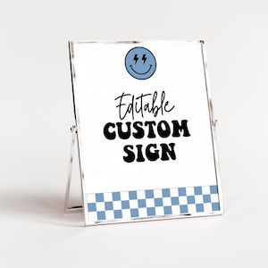 Editable One Happy Dude Party Signs Custom Happy Dude First Birthday Sign One Happy Dude 1st Birthday Smiley Face Birthday Digital Download