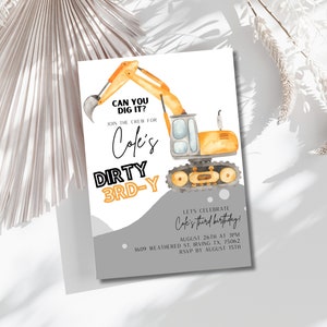 Construction Dirty 3RD-Y Birthday Invitation Template, Construction Trucks 3rd B-Day Invite,Digger Truck Party,Construction,Instant Download