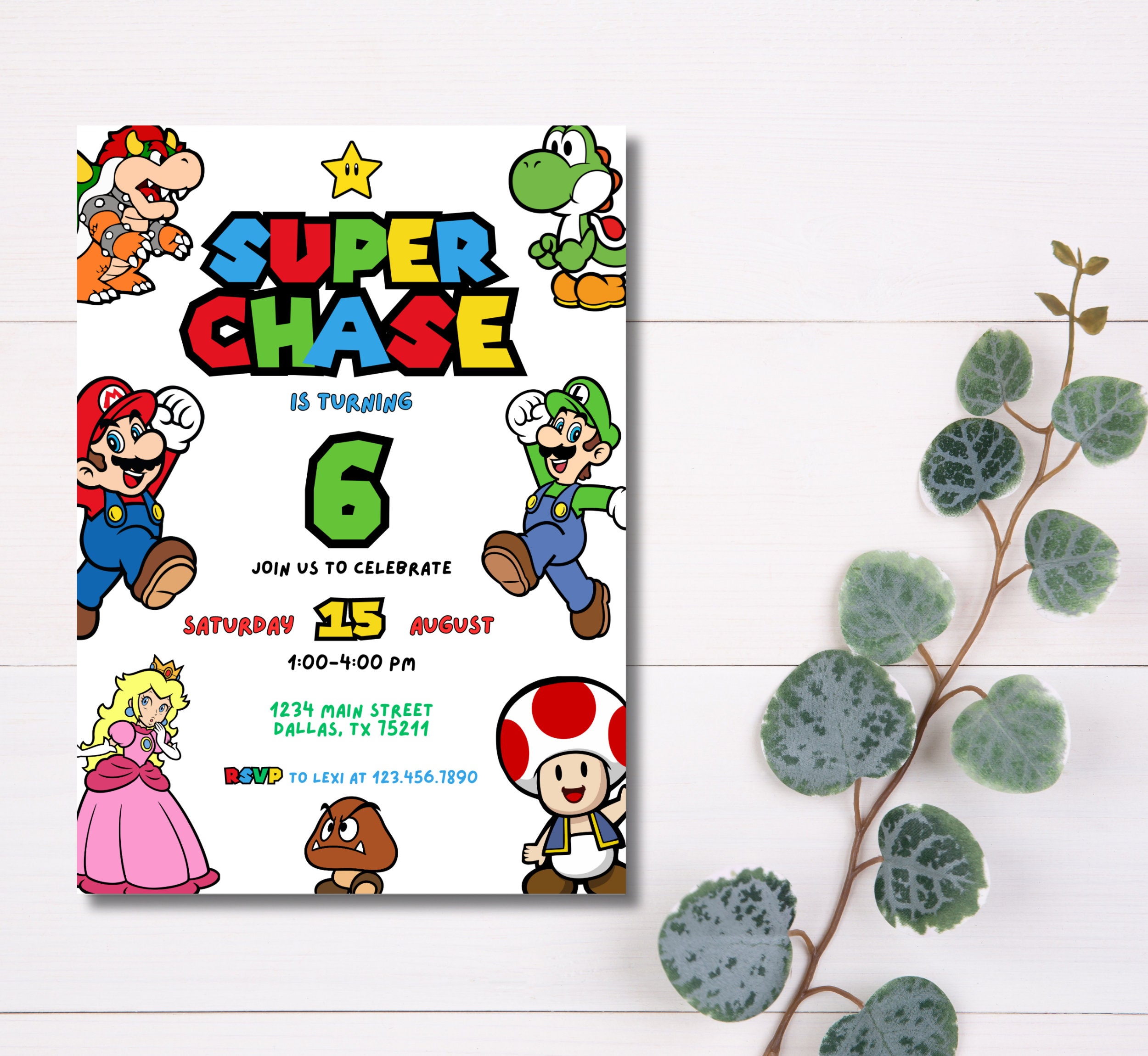 Super Mario Birthday Invitation, Birthday Invitation, Super Mario ...