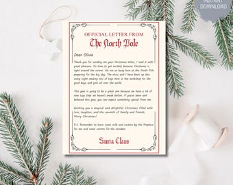 Editable Personalized Letter from Santa Claus From The Desk of Santa Christmas Eve North Pole Mail Instant Download Printable Template