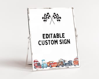 編集可能なカーズ パーティー サイン、カーズ バースデー フード ドリンク サイン、カー パーティー 記念品 & ギフト サイン、ライトニング マックィーン バースデー パーティー、デジタル ダウンロード