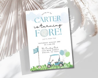 Editable Golf Birthday Invitation Template, Digital Boy Birthday Invitation, Fore, 4th, Boy Fourth Birthday, Let's Par-Tee, Instant Download