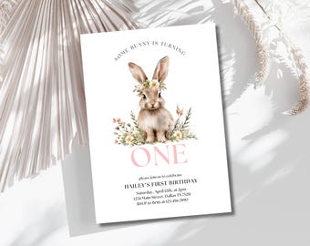 Some Bunny Is One Invitation, Flowers Some Bunny Is Turning One Invite, Bunny Birthday Invitation, 1st Birthday Minimalist Easter Invitation