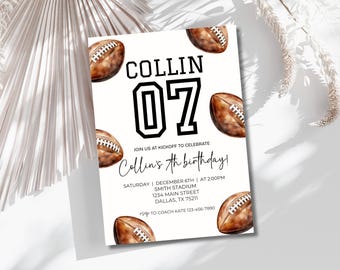 Sjabloon voetbal verjaardagsuitnodiging, eerste jaar naar beneden, voetbalfeest, 1e verjaardag uitnodigen, jongen elke leeftijd verjaardag, bewerkbare Instant Download