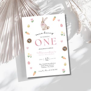 Editable Bunny Birthday Party Invitation, Some Bunny 1st Birthday Party, Daisy Floral Bunny 1st Birthday Spring Birthday, Instant Download