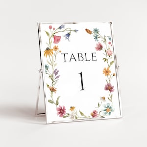 Modèle de carte de numéro de table fleurs sauvages, numéro de table bohème, numéro de Table de mariage floral, modifiable, téléchargement immédiat, shower de mariage amour en fleurs