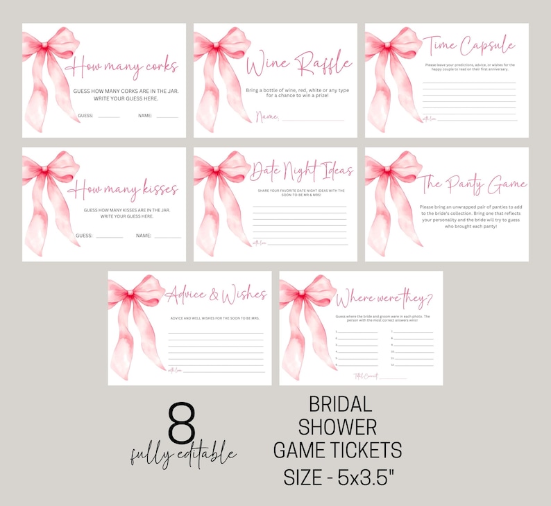 100 Editable Bridal Shower Games Bundle, She's Tying the Knot Bridal Shower Games, Pink Bow Bridal Shower Game Bundle, Printable Templates image 4