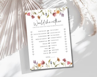 Would She Rather Bridal Shower Game, Wildflower Bridal Shower Template, Bloom Floral Bridal Shower, Guess Who Said It, Instant Download