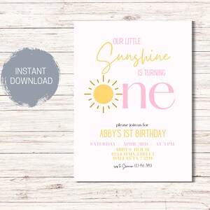 SUNSHINE 1ST BIRTHDAY Invitation Template, Our Little Sunshine Birthday, You Are My Sunshine, First Trip Around The Sun Invite,Sun Birthday