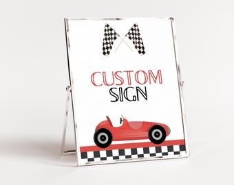 Editable Racecar Party Sign, Racing Car Vintage Table Sign, Two Fast Birthday, Custom Editable Racecar Sign, Fast One, Instant Download