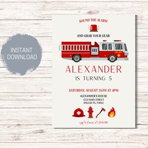 Fire Truck Birthday Invitation, Firetruck Invitation, Fire Engine Invitation, Fire Truck Birthday Party, Firetruck Birthday Printable